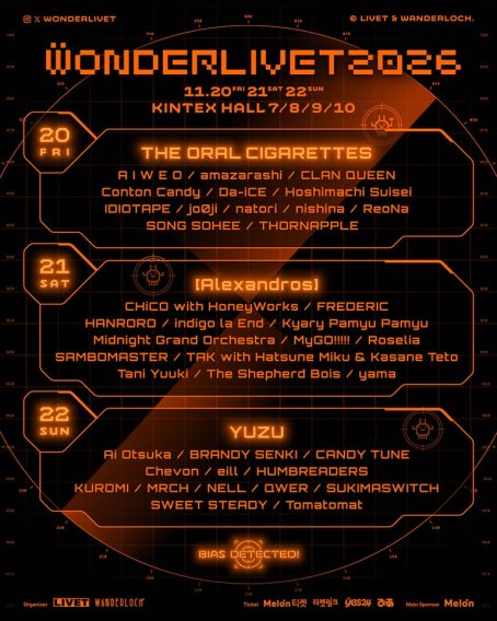 원더리벳 2026 더오랄시가렛, 알렉산드로스, 유즈 등 WONDERLIVET 2026 (원더리벳 2026) 2026.11.20 - 2026.11.22